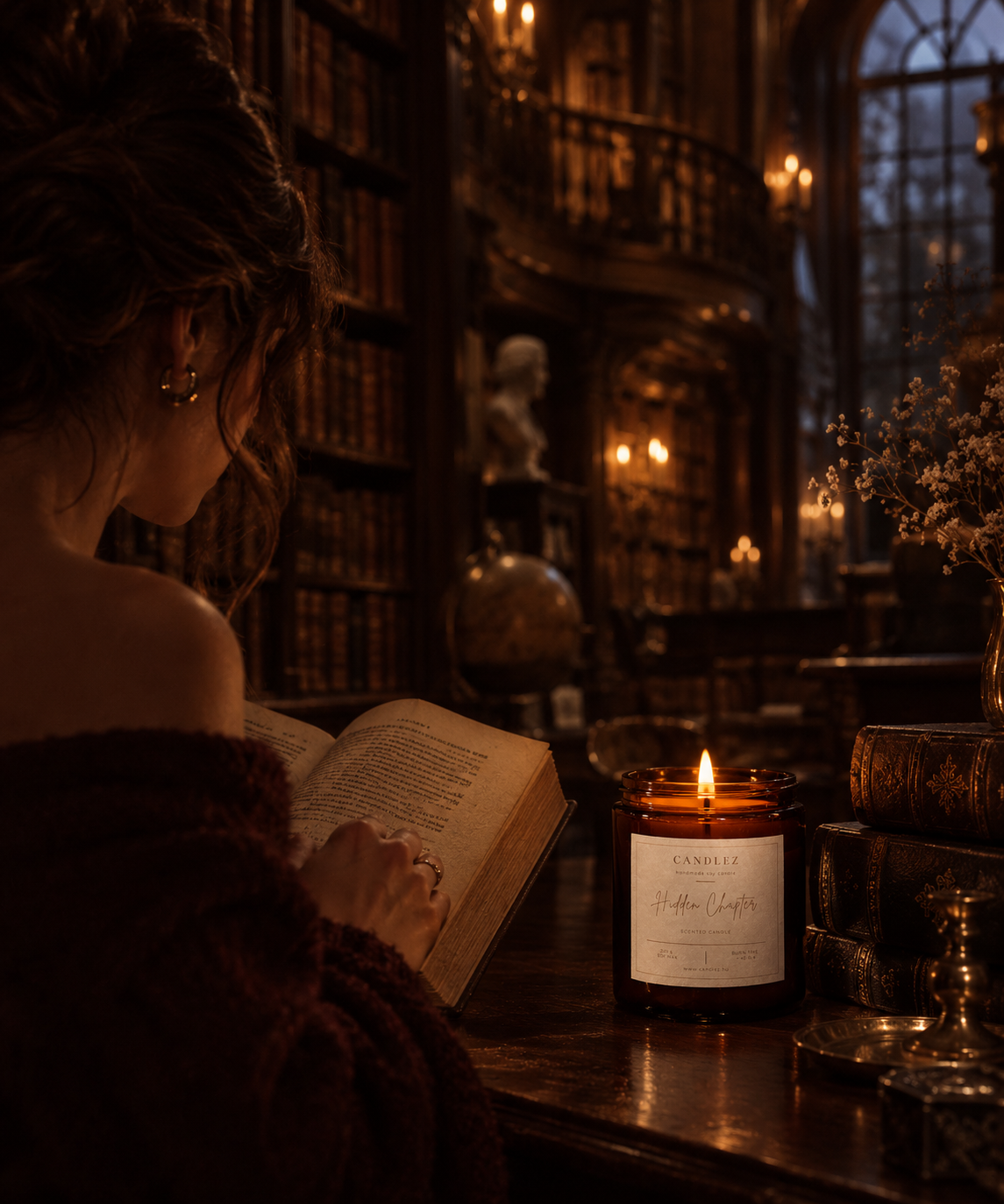 Hidden Chapter bőrös fás illatú illatgyertya fakanóccal