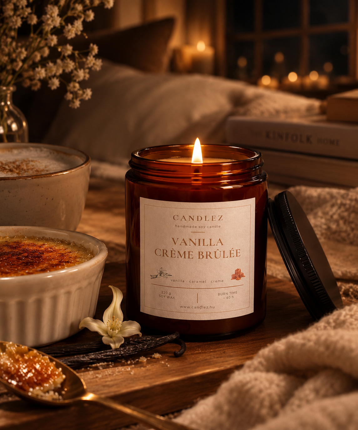 Vanilla Crème Brûlée vaníliás süti illatgyertya fakanóccal