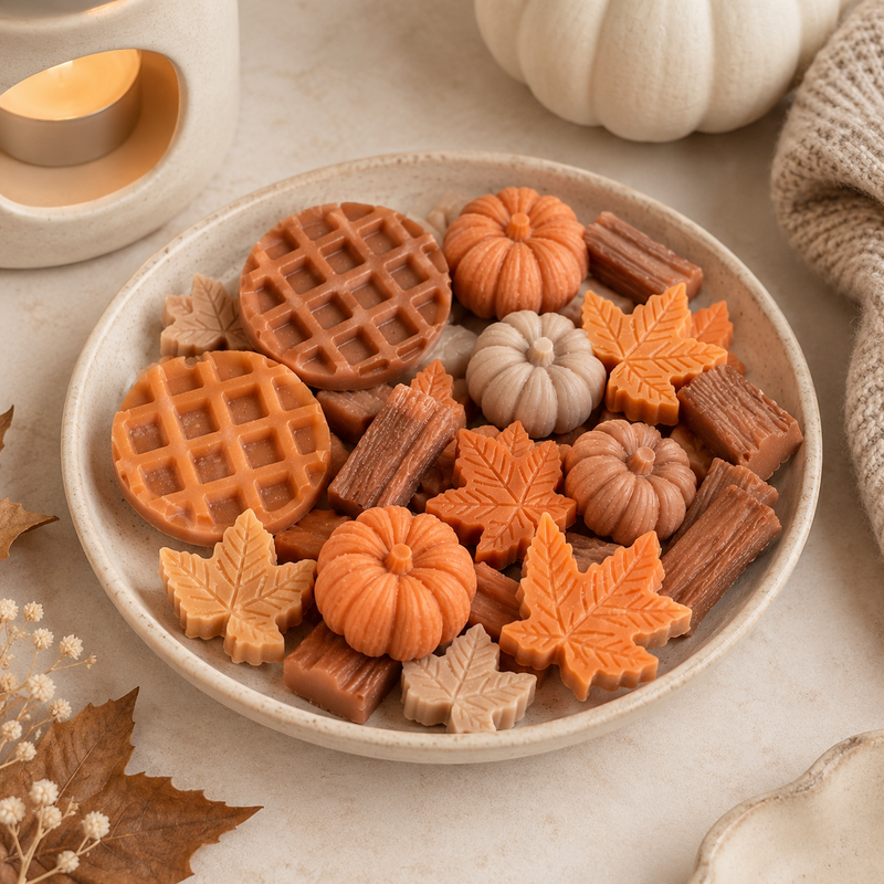 Candlez Pumpkin Pie sütőtökös pite illatviasz őszi formákban, sütőtök levél gofri alakú viaszolvasztó kockák tök fahéj vanília illattal, ajándék ötlet