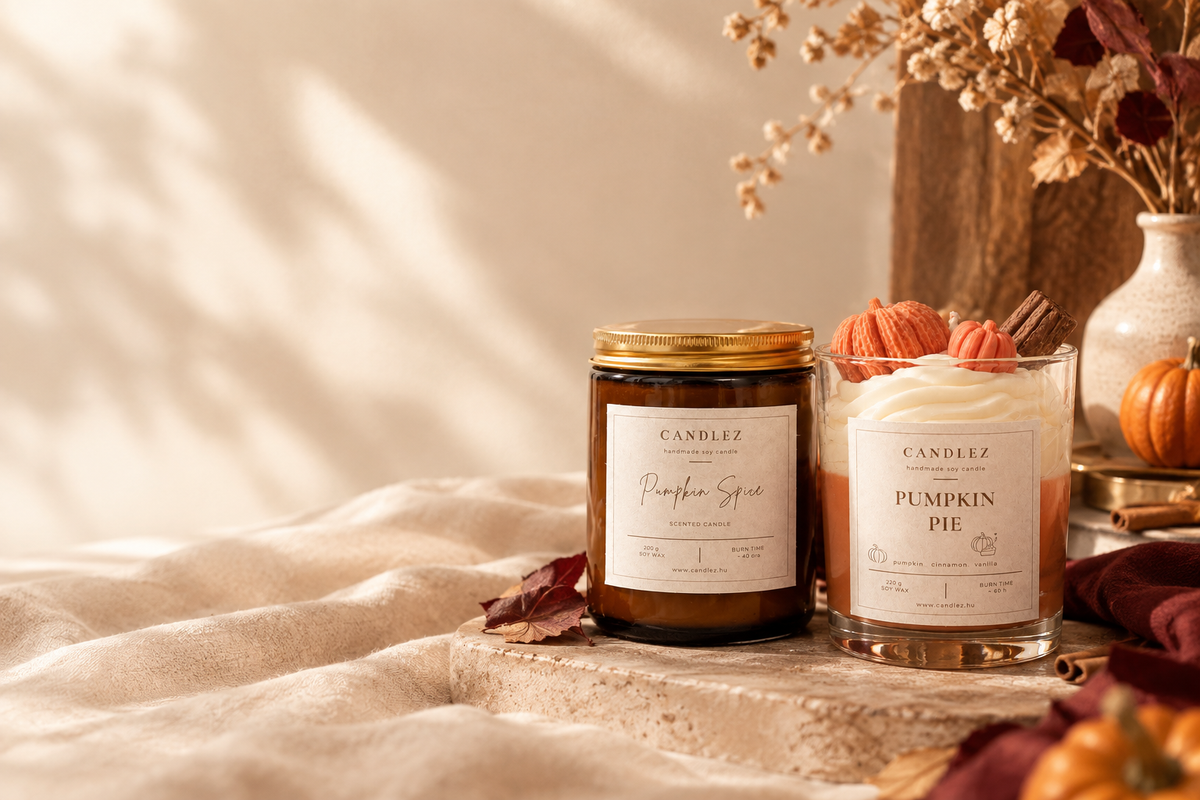Candlez Pumpkin Spice és Pumpkin Pie kézműves szójaviasz gyertyák őszi tök fahéj vanília illattal, otthoni dekorációhoz és ajándéknak